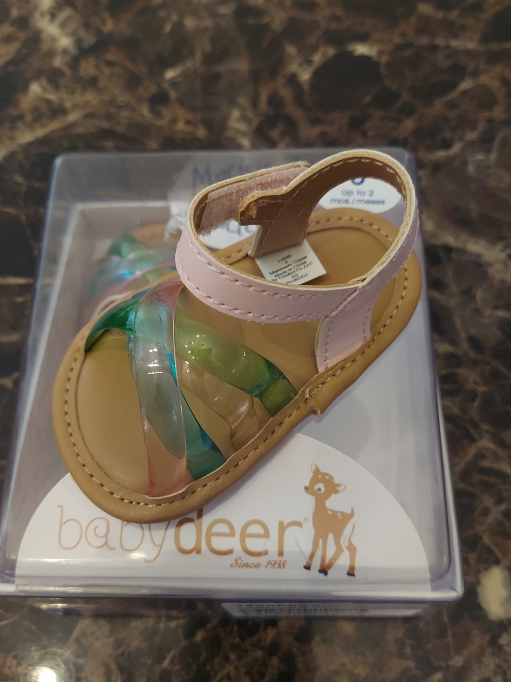 NWT Baby Deer Pink Ankle Strap Sandals with Rainbow Jelly Straps (Size: 0)